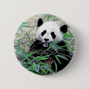 Chapa Redonda De 5 Cm Panda Eating Leaves