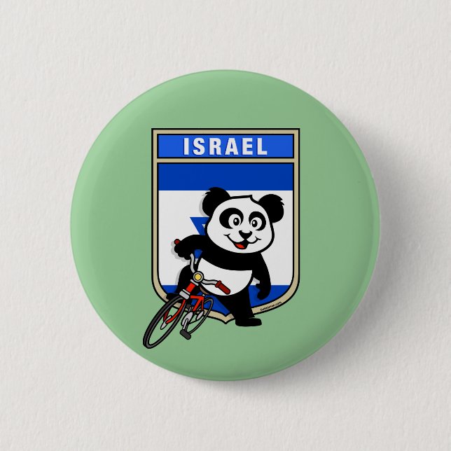 Chapa Redonda De 5 Cm Panda en bicicleta de Israel (Anverso)