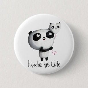 Chapa Redonda De 5 Cm Panda linda con el globo