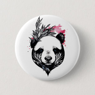 Chapa Redonda De 5 Cm Panda Oso Naturaleza animal salvaje Ilustracion ar