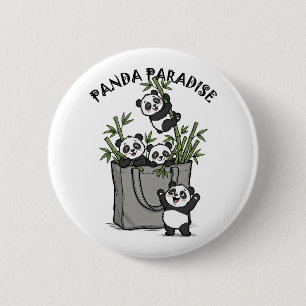 Chapa Redonda De 5 Cm Panda Paraíso de Bambú Masticando la Vida Lentamen