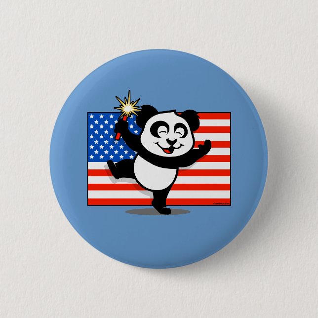 Chapa Redonda De 5 Cm Panda patriótica con la bandera americana (Anverso)