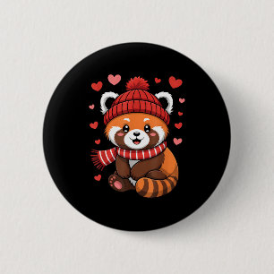 Chapa Redonda De 5 Cm Panda Rojo Kawaii Día de San Valentín Corazones In