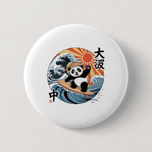 Chapa Redonda De 5 Cm Panda Surfing Ola Japonesa Retro Océano Asiático V