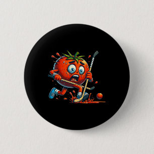 Chapa Redonda De 5 Cm Pánico de Tomate Hockey Dibujos Animados Divertido