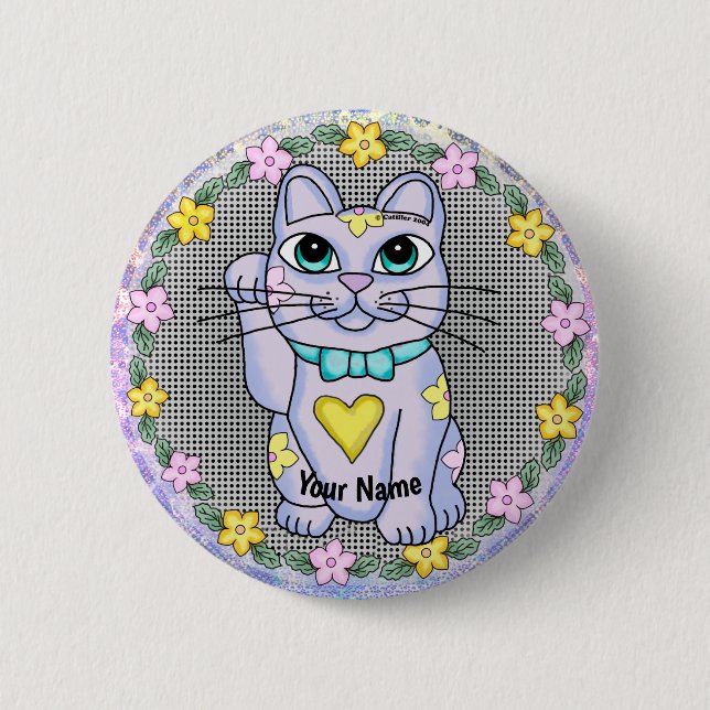 Chapa Redonda De 5 Cm Pañón Violet Lucky Cat (Anverso)