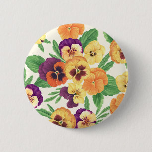 Chapa Redonda De 5 Cm Pansies en blanco roto