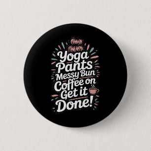 Chapa Redonda De 5 Cm Pantalones de Yoga Moño Desordenado Café Puesta a