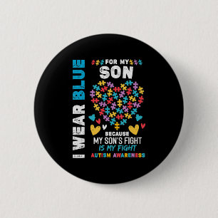Chapa Redonda De 5 Cm Papá autista orgulloso, uso azul para el autismo d