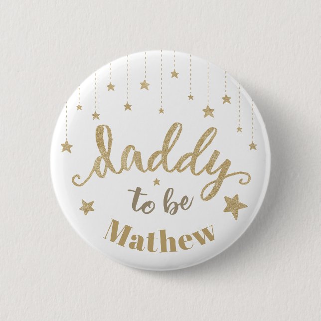 Chapa Redonda De 5 Cm Papá Baby Shower, el pequeño estrella de oro (Anverso)