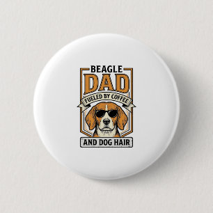Chapa Redonda De 5 Cm Papá Beagle Impulsado por Camiseta de Café y Pelo 
