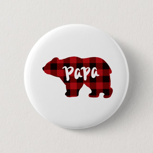 Chapa Redonda De 5 Cm Papa Bear - Funda de búfalo roja y negra (Anverso)