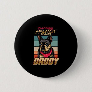 Chapa Redonda De 5 Cm Papá de Bulldog Francés Retro Dueño de Frenchie