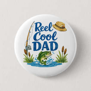 Chapa Redonda De 5 Cm Papá Genial Divertido Chiste de Pesca Arte Acuarel