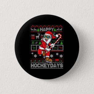 Chapa Redonda De 5 Cm Papá Noel de Hockey sobre Hielo Feliz Hockeydays D