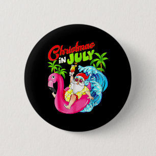 Chapa Redonda De 5 Cm Papá Noel de Navidad de Verano Flamingo Hawaiano P