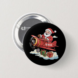 Chapa Redonda De 5 Cm Papá Noel de Navidad Piloto Volando Avión Regalo