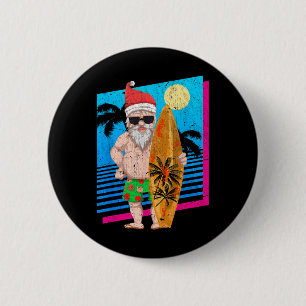 Chapa Redonda De 5 Cm Papá Noel de surf de verano tropical Divertida Nav