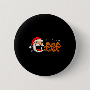 Chapa Redonda De 5 Cm Papá Noel Divertido Persiguiendo Galleta De Navida