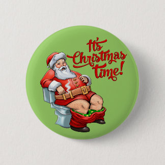 Chapa Redonda De 5 Cm Papá Noel divertido teniendo navidad áspero