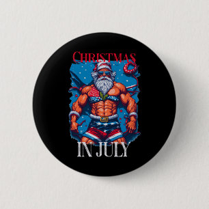 Chapa Redonda De 5 Cm Papá Noel Fisicoculturista Navidad En Julio Bander