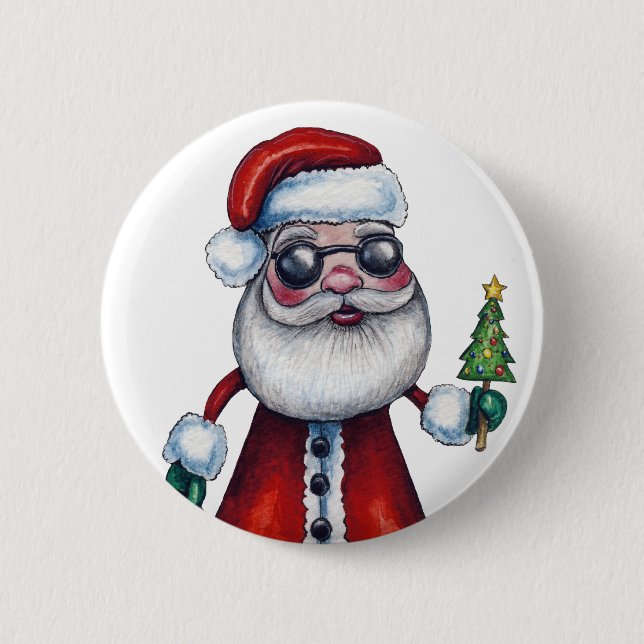 Chapa Redonda De 5 Cm Papá Noel fresco (Anverso)