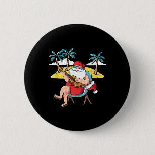 Chapa Redonda De 5 Cm Papá Noel Hawaiano Guitarra Hawaiana Navidad En J