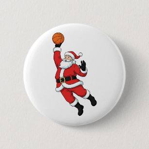 Chapa Redonda De 5 Cm Papá Noel jugando baloncesto divertida Navidad