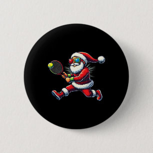 Chapa Redonda De 5 Cm Papá Noel jugando juego de tenis raqueta de tenis