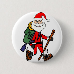 Chapa Redonda De 5 Cm Papá Noel lindo que camina el dibujo animado del