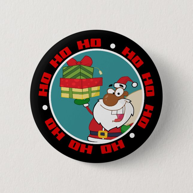 Chapa Redonda De 5 Cm Papá Noel negro con regalos (Anverso)