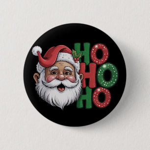 Chapa Redonda De 5 Cm Papá Noel Negro Ho Ho Ho Brillante Retro Divertido