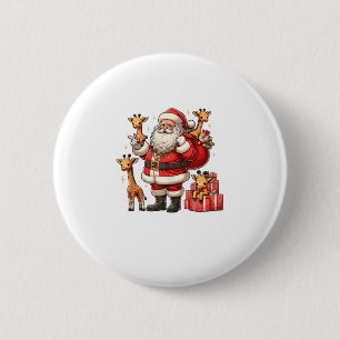 Chapa Redonda De 5 Cm Papá Noel norteamericano sostiene jirafa en Navida