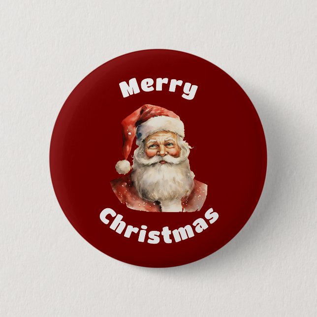 Chapa Redonda De 5 Cm Papá Noel Retro Feliz Navidad (Anverso)
