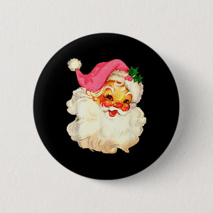 Chapa Redonda De 5 Cm Papá Noel Rosa Cara de Navidad Antigua Navidad Vin