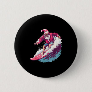 Chapa Redonda De 5 Cm Papá Noel surfista de Navidad Surfboarder Amante d