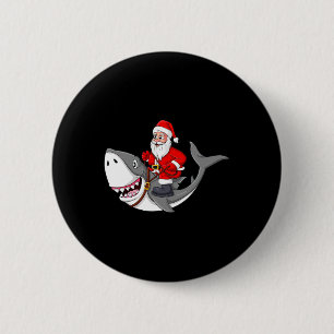 Chapa Redonda De 5 Cm Papá Noel viajando en Navidades de tiburones niños
