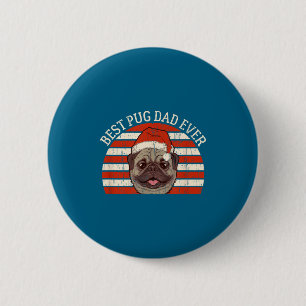 Chapa Redonda De 5 Cm Papá Perro Pug Navideño Retro Vintage Hombres Siem