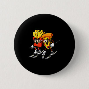 Chapa Redonda De 5 Cm Papas fritas con pizza esquí divertido esquiador c