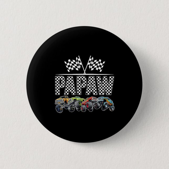 Chapa Redonda De 5 Cm Papaw Retro Monster Truck Family Birthday Matching (Anverso)