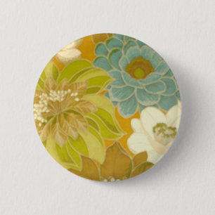 Chapa Redonda De 5 Cm Papel de fondo floral vintage, verde turquesa y ma