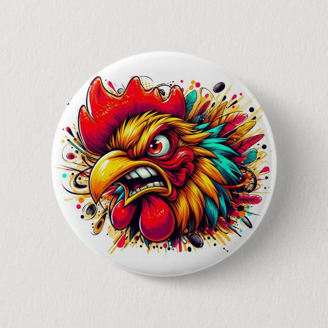 Chapa Redonda De 5 Cm "Pappy the Spirited Rooster" Button (Anverso)