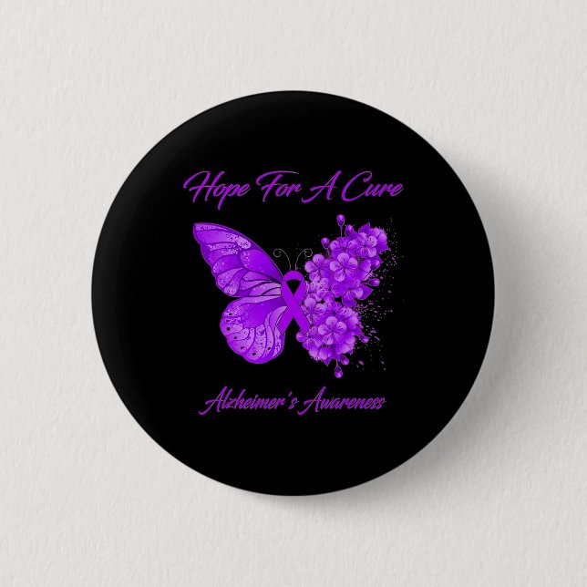 Chapa Redonda De 5 Cm Para Cure Purple Butterfly Alzheimerheimer Braw (Anverso)
