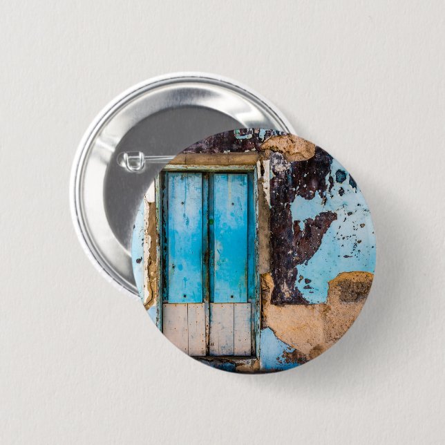 Chapa Redonda De 5 Cm Pared azul y puerta (Anverso y reverso)