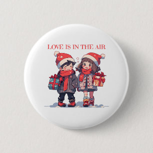 Chapa Redonda De 5 Cm Pareja de Navidad - El amor está en el aire