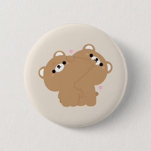 Chapa Redonda De 5 Cm Pareja De Oso Marrón Cute