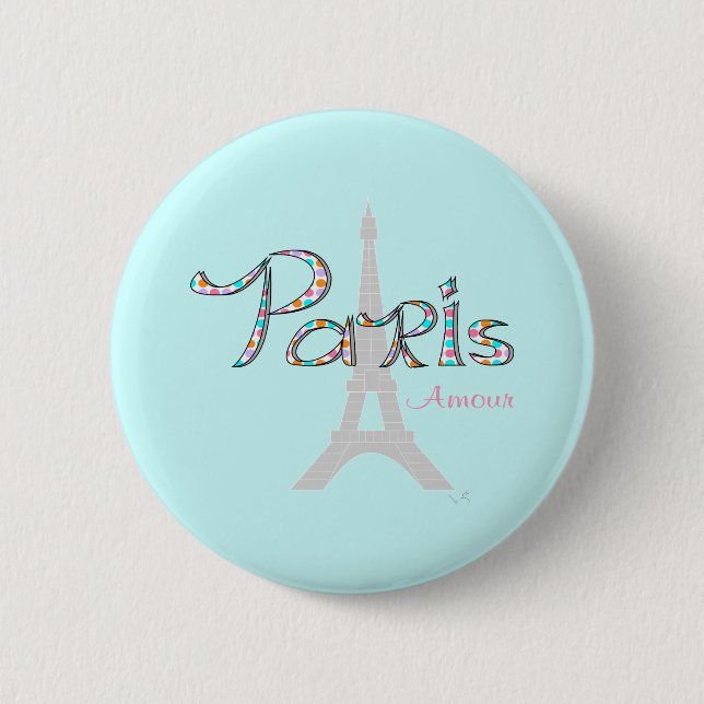 Chapa Redonda De 5 Cm PARIS Amour con Torre Eiffel (Anverso)