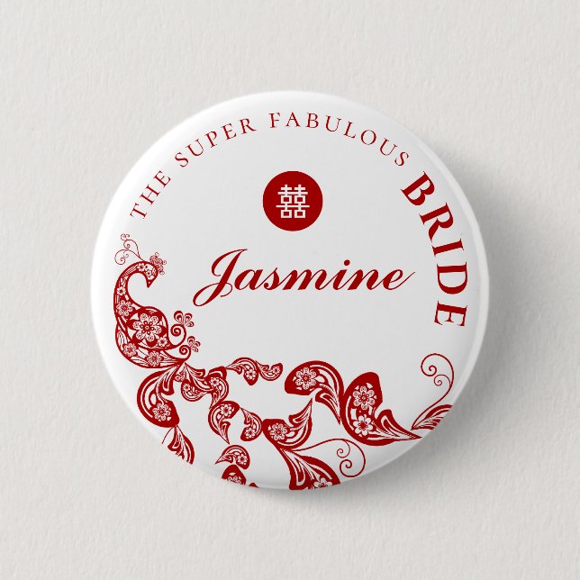 Chapa Redonda De 5 Cm Partido de Boho Moda Floral Roja Matrimonio Asiáti (Anverso)