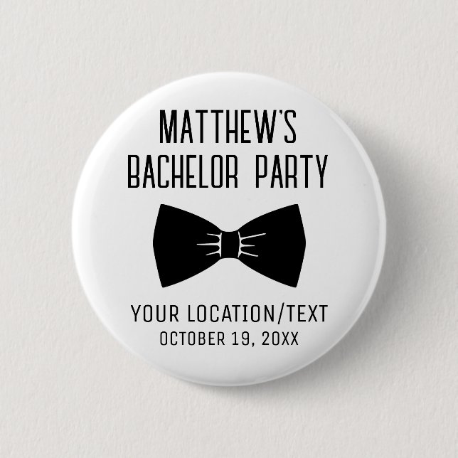 Chapa Redonda De 5 Cm Partido del bachiller Black Bow Tie Wedding Favor (Anverso)