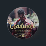Chapa Redonda De 5 Cm Partido Formal de Graduación en Negro y Oro | Foto<br><div class="desc">"Fiesta formal de graduación en negro y oro | Botones "Photo" de Eugene_Designs.</div>